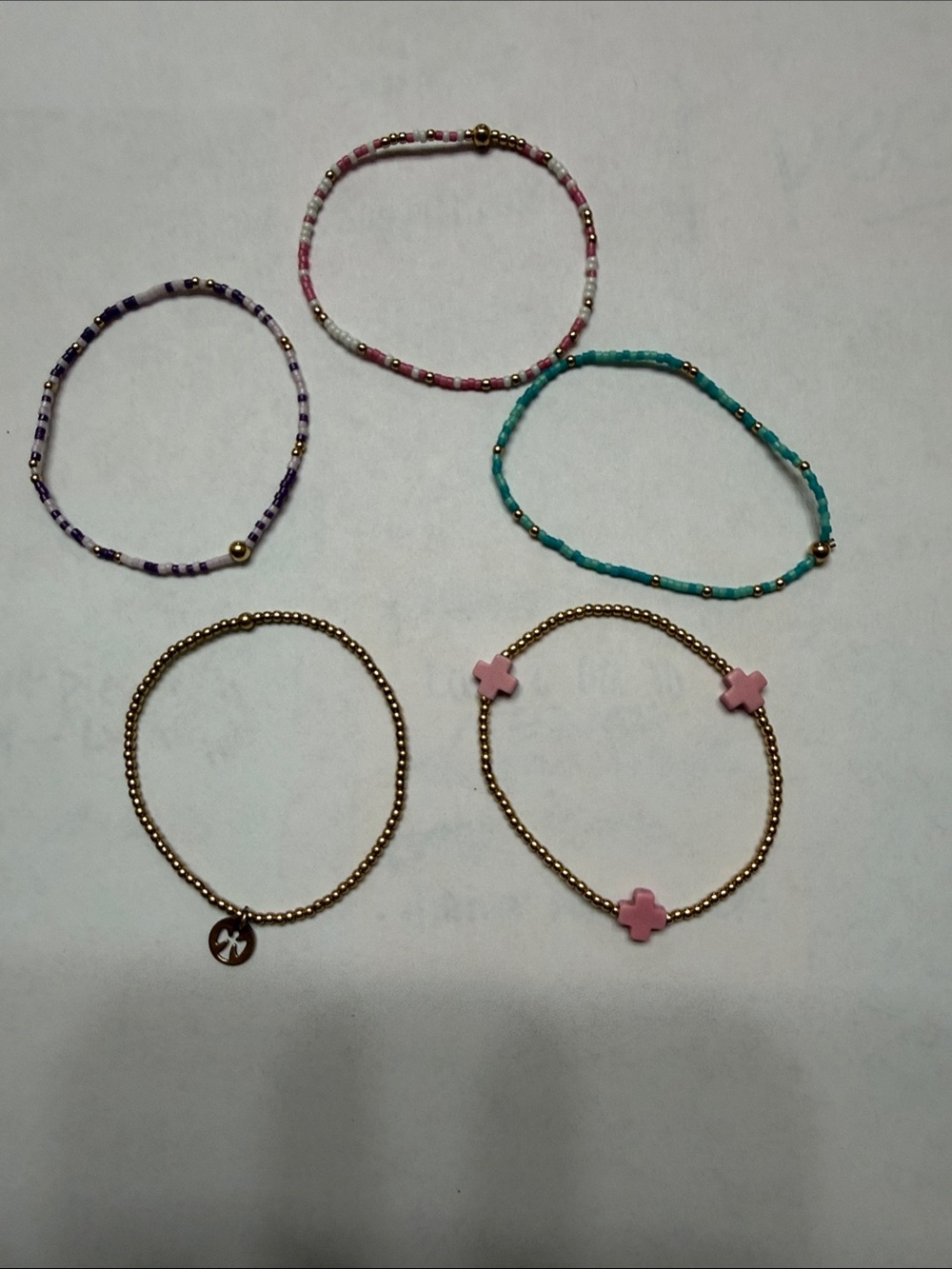 Stackable Beaded Bracelet Set in Pink, Turquoise, Lavender & Gold